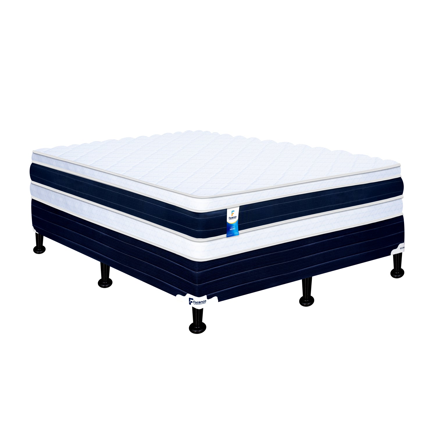Almohada blanca y azul modelo LL04 en cama con vista frontal